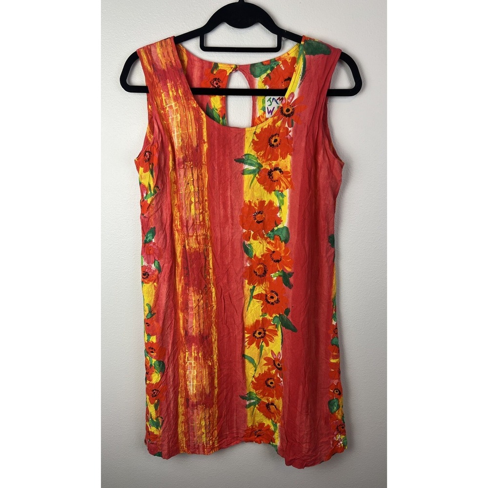 Jams‎ World Knee Length Shift Dress Womens Medium Yellow Red Flowers